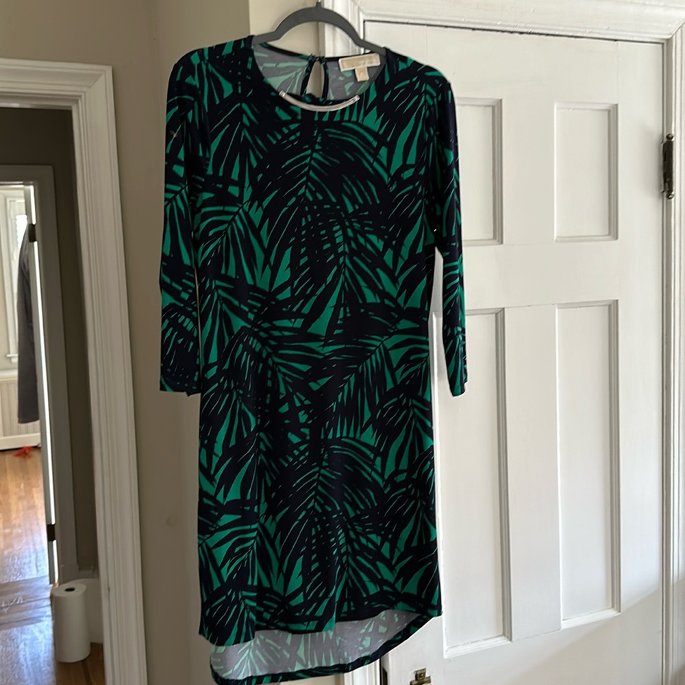 Green print Michael Kors dress with back keyhole cutout